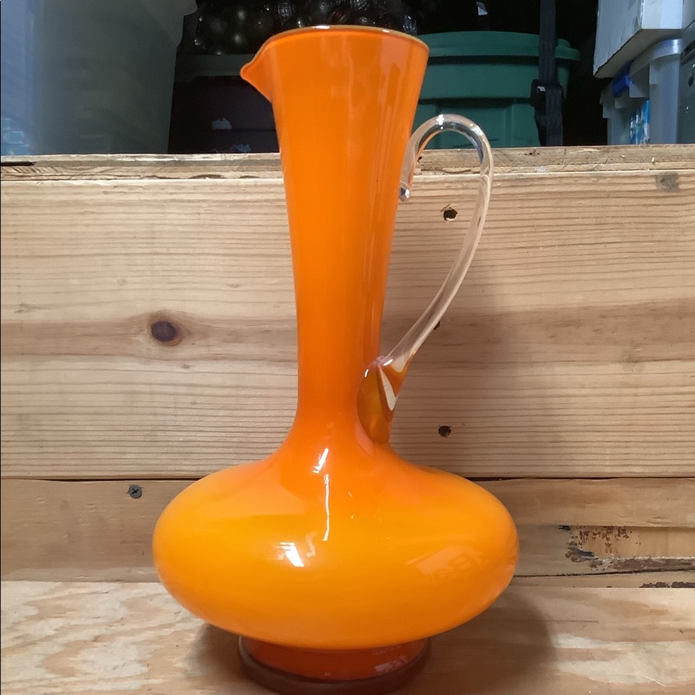 Vintage Italian Empoli bright orange art glass pitcher